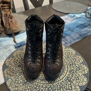 Combat booties high heels